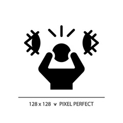 Sticker - 2D pixel perfect glyph style paranoia icon, isolated vector, silhouette illustration representing psychology.