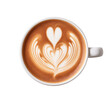Close up white coffee cup with heart shape latte art. top view photo isolated on transparent background, png image