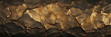 Rock Texture With Cracks. Golden Stone Background With Copy Space For Design. Wide Banner.