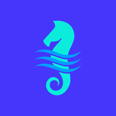 Wall Mural - seahorse ocean with wave water colorful simple shape minimal logo design vector icon illustration
