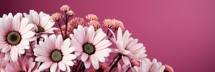 Beautiful Flowers Composition Pink Chamomile, Banner Image For Website, Background, Desktop Wallpaper