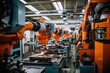 Efficient robots mold and trim rubber parts in a high-tech factory, ensuring accurate and streamlined production. Generative AI.
