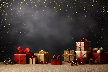 Wall Mural - A set of gifts in New Year's packaging, festive mood.