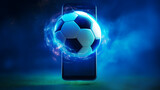 Fototapeta Sport - Watch a live sports event on your mobile device. Betting on football matches