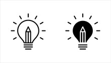 Light Bulb And Pencil Logo Template. Creative Idea Vector Design. Smart Writer Logotype, Vector Illustration On White Background