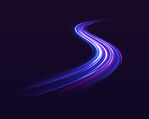 Leinwandbilder - Modern abstract high-speed light motion effect on black background. Speed light streaks vector background with blurred fast moving light effect, blue purple colors on black.	