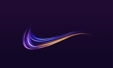 Leinwandbilder - Modern abstract high-speed light motion effect on black background. Speed light streaks vector background with blurred fast moving light effect, blue purple colors on black.	