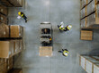 © Halfpoint - Top view of forklift in a modern warehouse storage of retail shop, large factory workshop space. Modern industrial factory with warehouse.