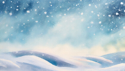 Wall Mural - Beautiful background image of light snowfall falling over of snowdrifts - Painting style