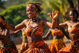 Cultural tribe dancers. Young african woman dancing in local music festival. Traditional dances in Africa.