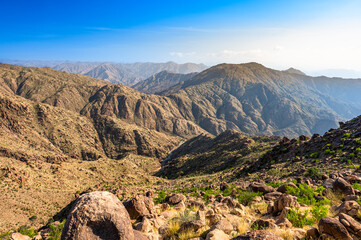 Wall Mural - Landscape of the Asir Mountains near the village of Al Jawwah, Saudi Arabia.