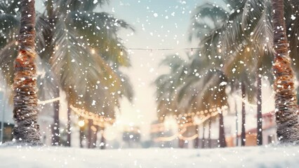 Wall Mural - street with christmas palm trees in the snow
