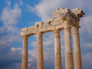 Wall Mural - travel to ancient city of Side, Antalya coast of Turkey in tourist low season. Ruins of the Temple of Apollo in Side