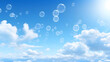 Illustration of blue sky with bubbles and clouds.