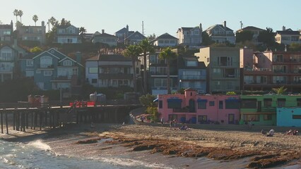 Wall Mural - Colorful residential neighborhood Capitola Venetian Court in the California coast, USA. Aerial view of the colorful beach neighborhood in Capitola, California 