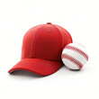 Red baseball cap and ball isolated on white background