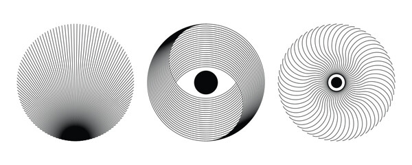 Aufkleber - Vector minimal geometric illustrations set, futuristic digital trendy abstract aesthetic linear compositions, prints, frames and graphic design elements, y2k and brutalist style