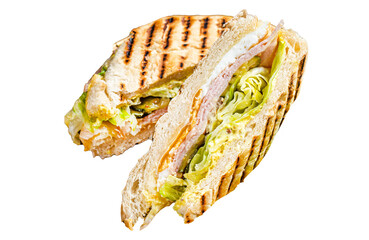 Wall Mural - Sliced panini with ham, salad and cheese.  Transparent background. Isolated.