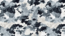 Seamless Rough Textured Military, Hunting, Paintball Camouflage Pattern In Light Urban Grey And Dark Black Palette. Camouflage Pattern Cloth Texture Background