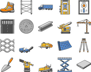 Canvas Print - civil engineer industry building icons set vector. worker business, safety technology, engineering professional, work architecture civil engineer industry building color line illustrations