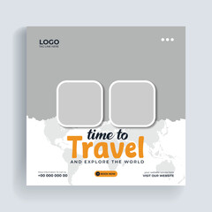 Wall Mural - Travel agency social media post template. tourism advertising web banner. holiday, travel promotional social media marketing post template. vector