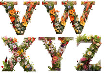 Flower Font V,W,X,Y,Z, Alphabet 