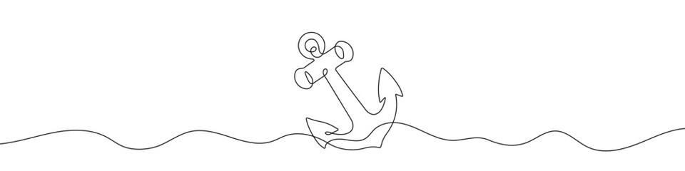 Wall Mural - Continuous line drawing of sea anchor. One line drawing background.