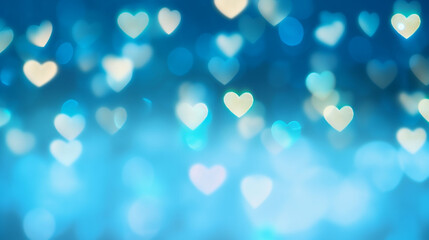 Wall Mural - blue background with heart-shaped lights, blue bokeh background, generative ai