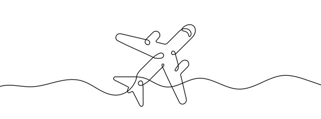 Wall Mural - Continuous line drawing of an airplane. Single line airplane icon.