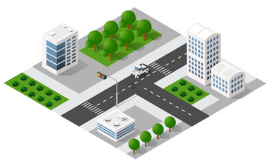 Isometric urban megalopolis top view of the city infrastructure town,