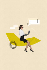 Poster - Collage of stunning charming professional lady chatting online sending sms letter isolated on drawing background