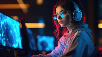 A programmer girl who is using her modern computer