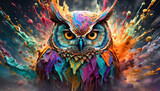 Kolorowa sowa, akwarele, abstrakcja. Generative AI