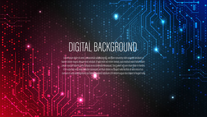Poster - Digital technology banner pink blue background concept with technology light effect