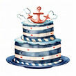 Watercolor nautical cake Clipart isolated on white background