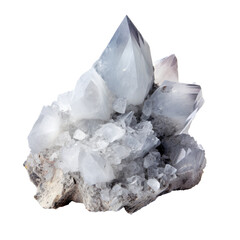 A striking cluster of light blue feldspar crystals emerging from a rough matrix
