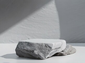 Wall Mural - Grey stone rock podium for product display.