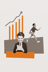 Aufkleber - Collage image of cheerful people office managers working together improving statistics isolated on drawing background