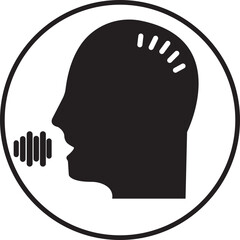 Poster - voice command vector icon . Talk or speech head logo in Trendy Fill Style. Ai assistant person face symbol. speaker audio sound human head icon isolated on transparent background.
