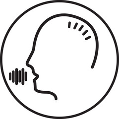 Poster - voice command vector icon . Talk or speech head logo in Trendy Line Style with editable stock. Ai assistant person face symbol. speaker audio sound human head icon isolated on transparent background.