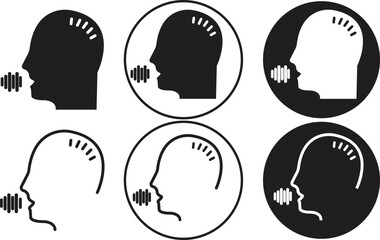 Poster - voice commands vectors icons Set . Talk or speech head logos in Trendy flat Style with editable stock. Ai assistant person face symbols. speaker audio sound human head icons on transparent background.