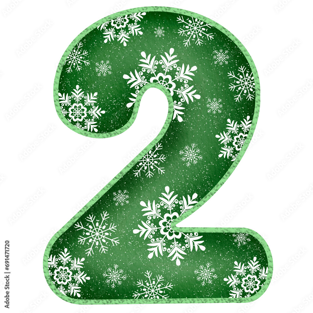 Design drawing Number 9-0 so cute using Green color and snowflake with ...