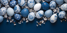 Blau-Weisse Ostereier Im Stil Chinesischer Blaumalerei Bemalt | Perfekt Als Banner Für Die Osterzeit