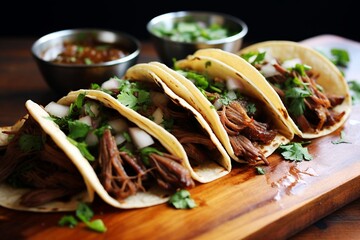 Wall Mural - Brisket Tacos: Soft Tacos Stuffed with Smoked Brisket and Fresh Toppings