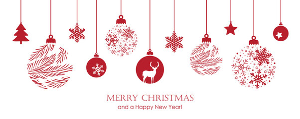 Wall Mural - merry christmas card with hanging ball decoration vector illustration eps10