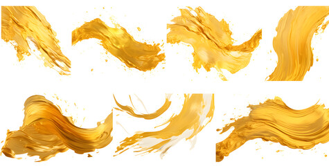 Canvas Print - Gold brush stroke pack. Gold splash set isolated on white background