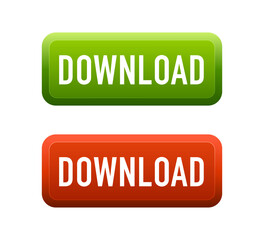 Poster - 2 buttons red and green. Upload icon. Click here button. Save cloud icon push button for UI UX, website, mobile application. Vector illustration
