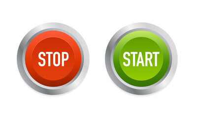 Poster - Start Stop Glossy Button. Round web buttons isolated on white background. Web elements. Button for UI UX, website, mobile application. Vector illustration