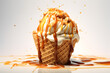 Waffle caramel ice cream cone