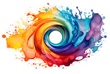 Rainbow Colors Circle Swirl Watercolor Illustration Isolated On White Background. Dynamic Spiral Composed Abstract Shape